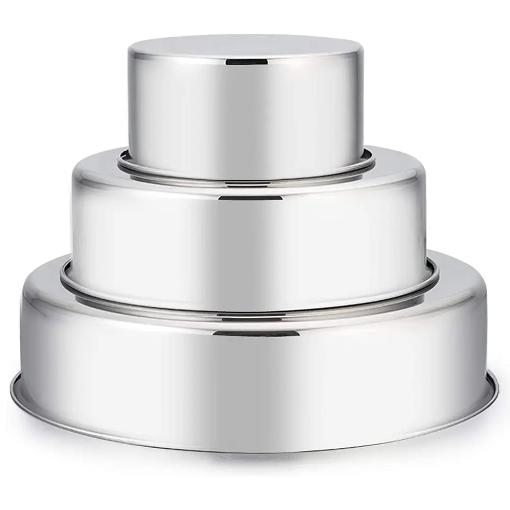 Steel Cake Pan Set of 3 (4/6/8 inch) for Baking Round Layer Cakes