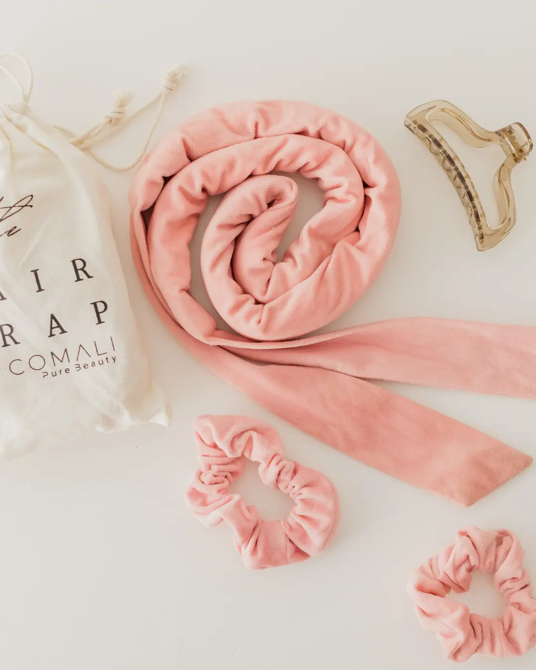 The Best Heatless Hair Curler Wrap by COMALI - Overnight Curls  - Pink