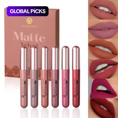 6‑Piece Lip Gloss Set, Matte Velvet Finish, for Daily Makeup, Natural Lip Makeup, Lip Products Makeup #GLOBAL PICKS