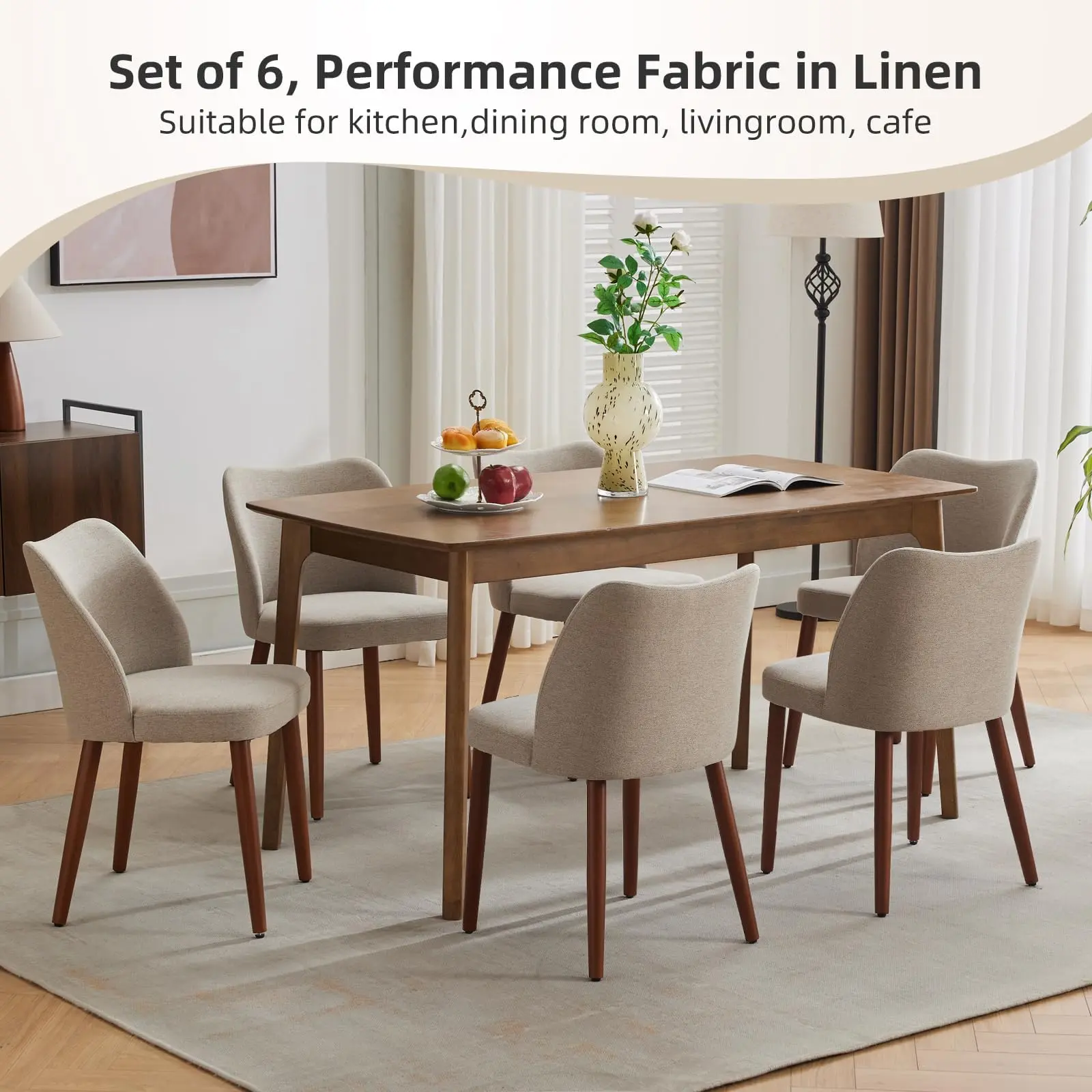 Garvee Dining Chair Set of 4 Upholstered Fabric Dining Chair with Wood Legs, Wing Backrest, Wooden Kitchen Chairs with Thick Cushions, Leveling Feet for Dining Room, Living Room, Khaki