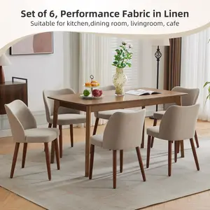 Garvee Dining Chair Set of 4 Upholstered Fabric Dining Chair with Wood Legs, Wing Backrest, Wooden Kitchen Chairs with Thick Cushions, Leveling Feet for Dining Room, Living Room, Khaki