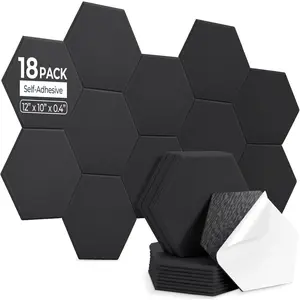 18 Pack Hexagon Acoustic Panels, 12" x 10" x 0.4" High-Density Soundproof Wall Panels, Self-Adhesive Acoustic Wall Panels for Studio, , Office, Black