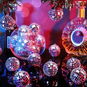 10 Mini Disco Ball Decorations, Silver Color Reflective Glass Balls, Hanging Home Decor, Party Backgrounds, Birthdays, Weddings, Festivals
