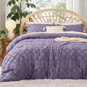 King Comforter - Grayish Purple Comforter, Boho Tufted for, 3 Vintage Farmhouse for Seasons, Fluffy with 2 Pillow Shams