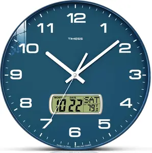 TIMESS 14-Inch Large Silent Wall Clock With LCD Display, Perpetual Calendar, And Temperature Feature ,Ideal Modern Decor For Living Room, Bedroom, And Office
