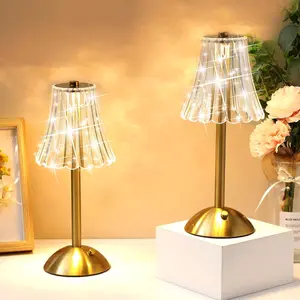 2 Pcs LED Portable Cordless Table Lamp Touch Battery Operated Rechargeable Gold Desk Lamp 3 Color Dimmable for Bedroom Living Room Dining (Gold,Rose Style)