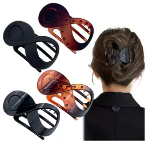 4 Pcs French Concord Flat Hair Clips, 3.35 Inch Curved Hair Claw Alligator Hair Clips Volume Strong Hold Banana Barrettes Hair Clamps Jaw Clips for Women