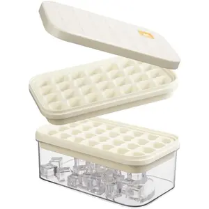 Ice Cube Tray with Lid&Bin, Ice Cube Mold with 56 Cubes, Stackable Ice Trays for Freezer with Easy-Release Silicone Bottom, for Drinks, Coffee, cocktail