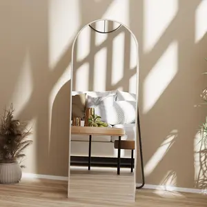 56" or 64" Arched Full Length Floor Mirror, Free Standing Leaner Mirror with Aluminum Alloy Frame, HD Explosion-Proof Nano Glass for Bedroom, Living Room, Walk-in Closet, Silver