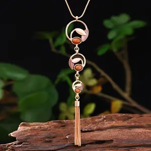 Fashion Bohemian Simple Geometric Long Chain Tassel Pendant Necklace, for Woman New Trendy Accessories, Inlaid Snake Chain Necklaces, Suitable for Daily Party Holiday Music Festival Birthday Vacation Jewelry Gift