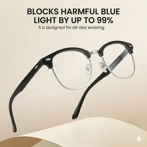 Cyxus Blue Light Blocking Glasses - Polycarbonate TAC Oval Lenses, Lightweight Unisex Retro Semi-Rimless Crystal Round Frames for Computer, Gaming Use - 8056