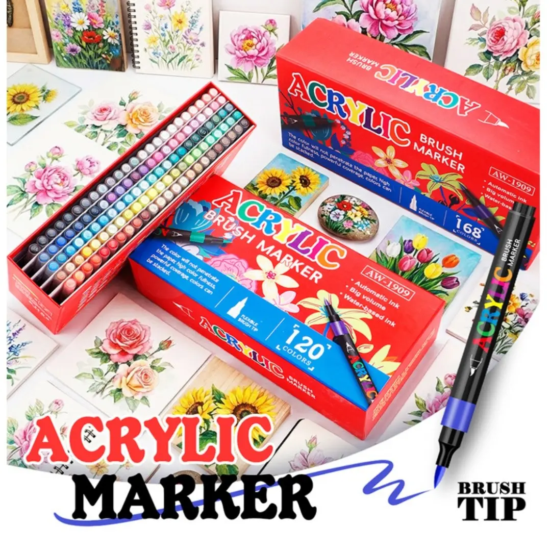 Premium 168 Colors Acrylic Brush Marker Set, Water-Based Non-Toxic