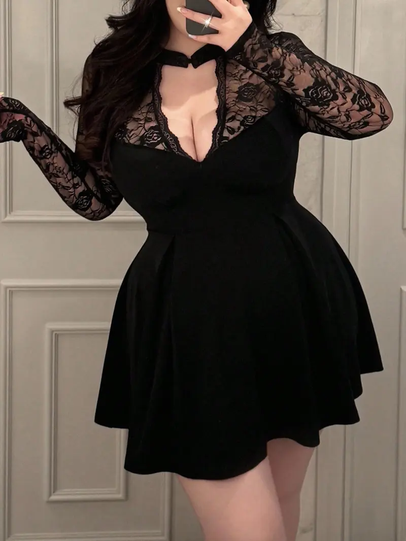 Cravure Plus Size Black Fishtail Dress High Neck Lantern Sleeve | Elegant  Sequin Embroidered Evening Gown for Parties & Special Events - TikTok Shop