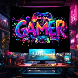 1pc Game Room Fluorescent Hanging TapestryGame-Themed UV Black Light Wall Decoration – Neon Light Style, Perfect for Game Rooms, Dorms, Living Rooms, Bedrooms & Home/Party Decoration – Includes Free Installation Accessories.