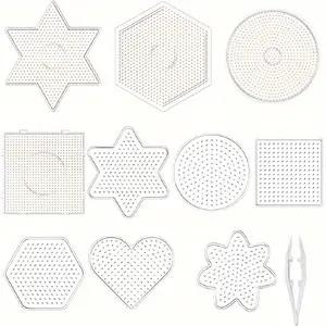 11-Piece High-Definition Transparent Plastic Bead Board Set, Heat Resistant DIY Craft Accessories, Beaded Templates, Ideal for Perler Beads & Melted Bead Art