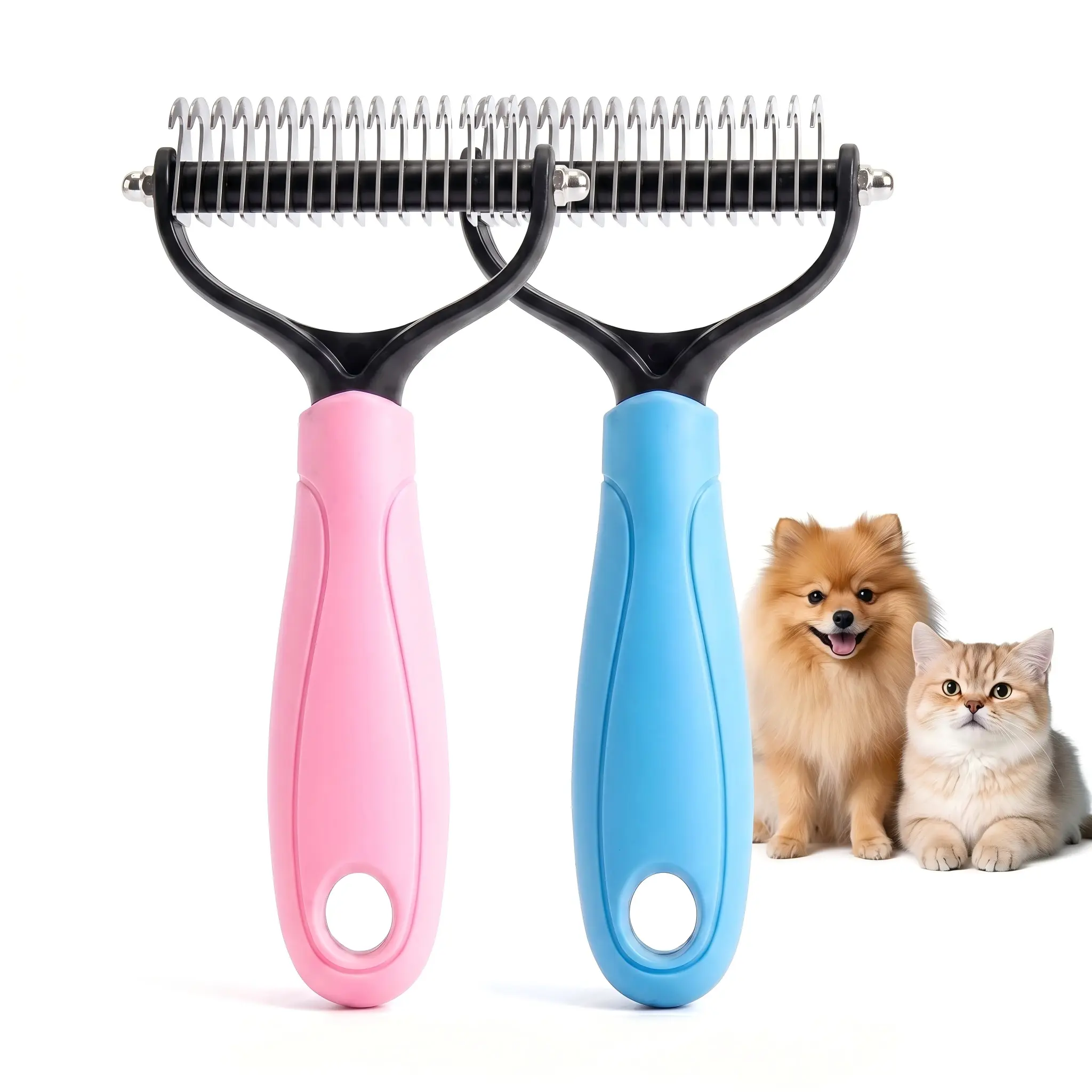 Pet Detangling Comb, Double-Sided Grooming Brush for Dogs & Cats, One-Click Clean Undercoat Rake for Shedding Mats  No More Tangled Fur! Pet Detangling Brush, Double-Sided Undercoat Rake for Dogs & Cats, Removes Mats & Loose Hair