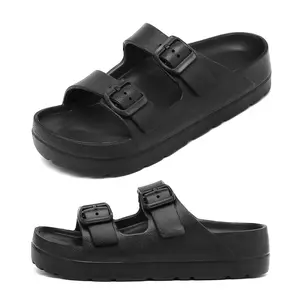 Women's Platform Sandals with Arch Support, Foam Slip-On Cloud Slides, Summer EVA Beach Flat Sandals with Adjustable Buckle, Thick Soles, Ultra Cushion - Walking Shoes for Girls