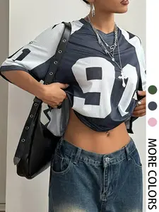 Women's Number Print Tee, Casual Loose Half  Sleeve T-shirt for Summer, Ladies Clothes for Daily Wear, Top