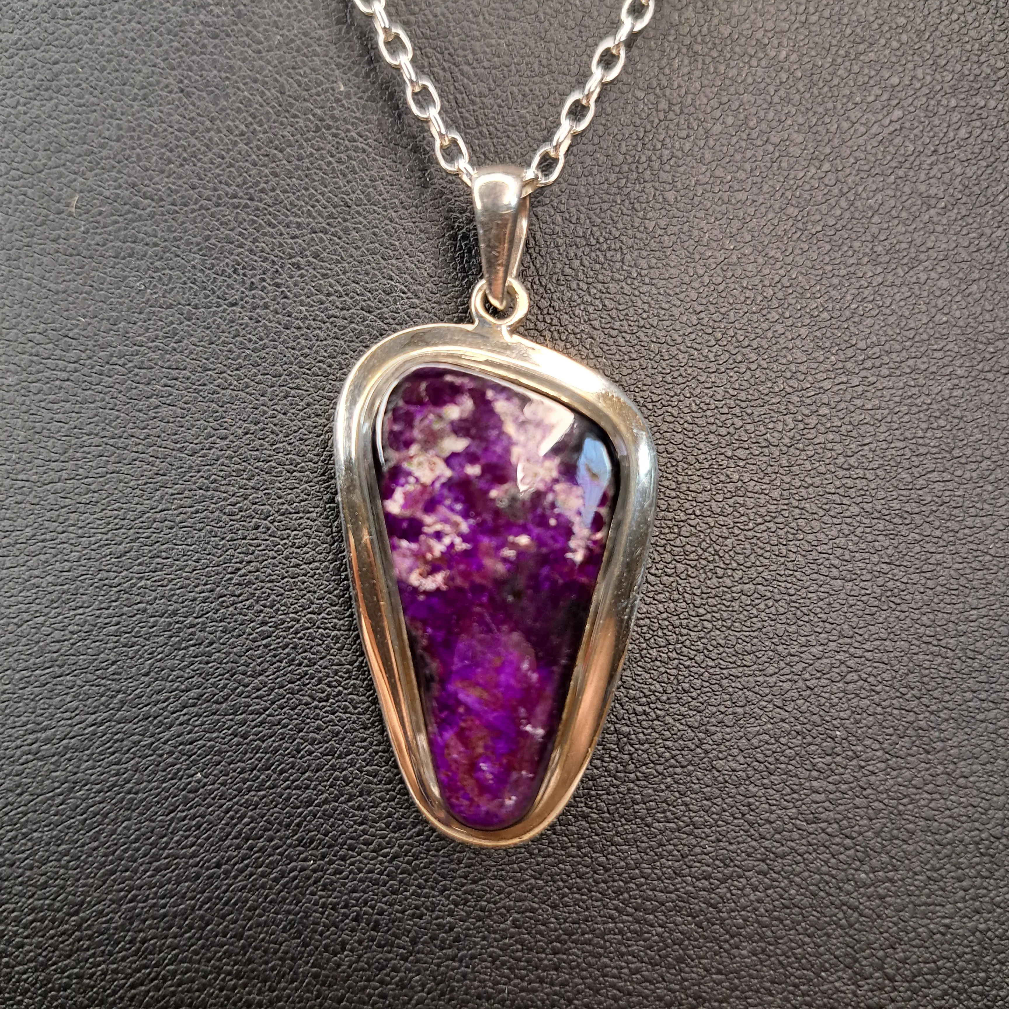 Sugilite Pendant on 16-Inch Sterling Silver Chain Necklace