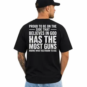 Proud To Be On The Side That Believes In God Has The Most Guns Knows What Restroom To Use Funny Conservative T-Shirt for Men, Republican Political Humor Graphic Tee, Short Sleeve Printed Graphic Shirt, Daily Casual Cotton Menswear