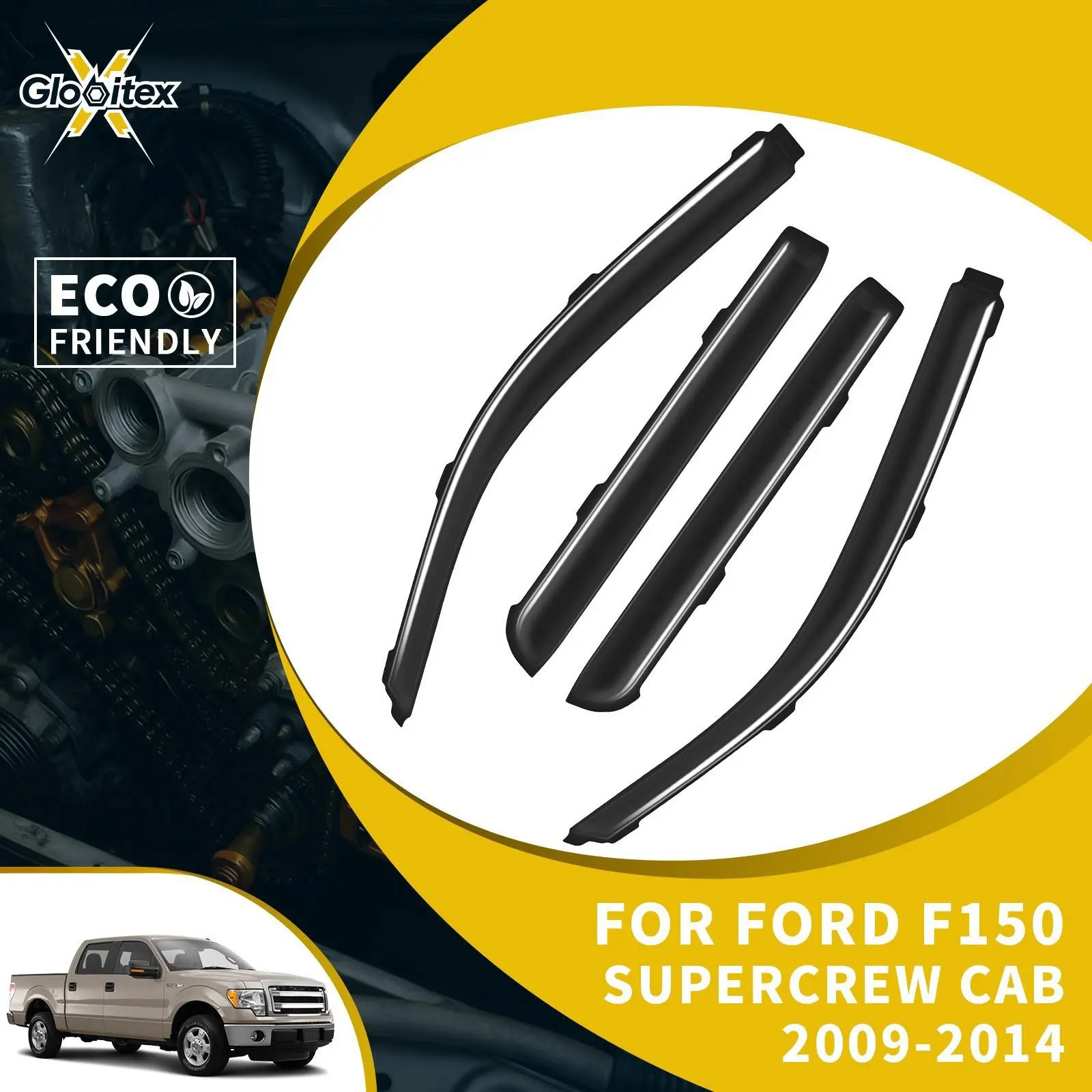 4PCS Acrylic In-Channel Car Side Window Visors, Low-Profile Adhesive Factory-Fit Vent Mount Wind Deflectors for 2009-2014 Ford F150 Supercrew Cab 4-Door Automotive Exterior Accessories
