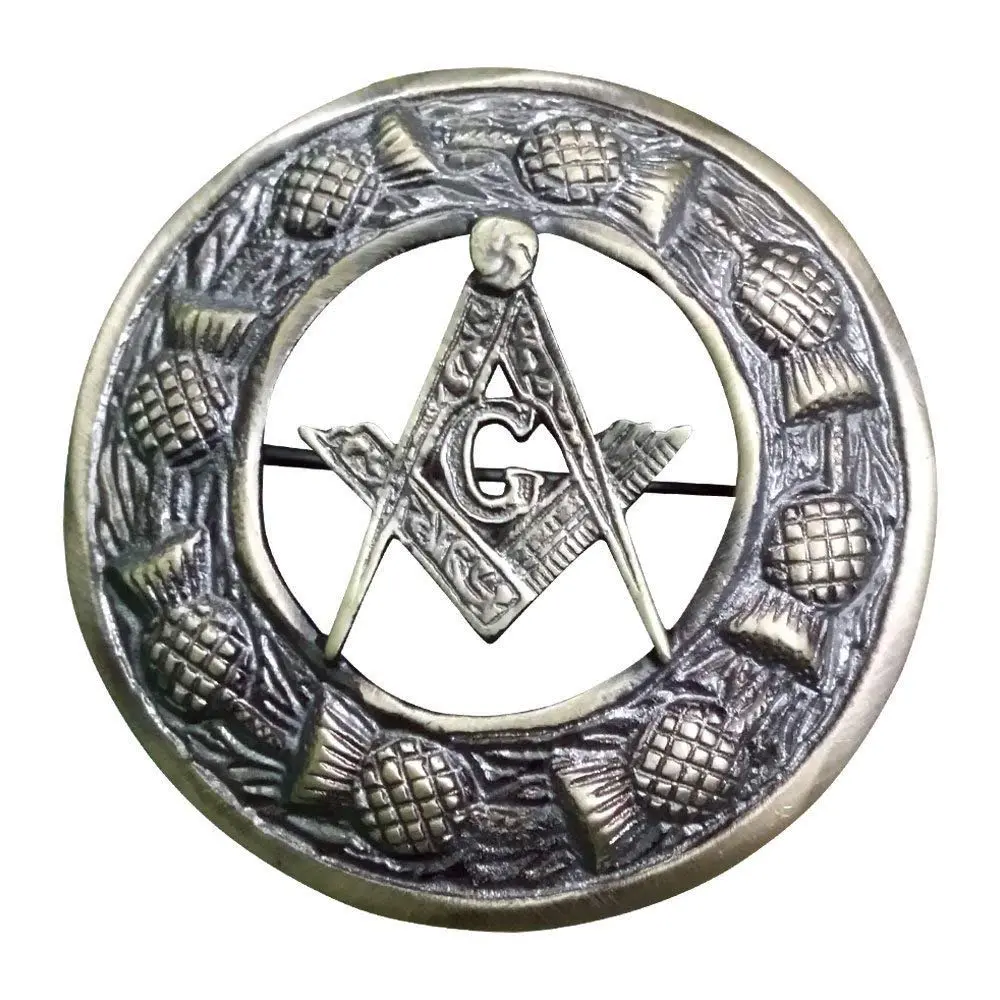 AAR Unisex Scottish Masonic Kilt Brooch - 3" Diameter, Plain Design, Antique Finish, Fly Plaid Compatibility, Daily Use, Money Back Guarantee