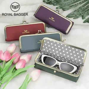 Royal Bagger Genuine Leather Fashion Glasses Case - RFID Blocking, Fashion Pencil Bag with Kiss Lock, Coin Purse for Women 2135 SpringStatements