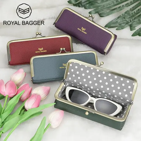 Royal Bagger Women's Durable Genuine Leather Multi-Functional Pouch - Chic, Cute, Casual RFID Blocking Coin Purse with Kiss Lock, Eye Glasses Holder, Pencil Case, Compact Lightweight Plain Design for Adults' Handbags (Boasts Durability)