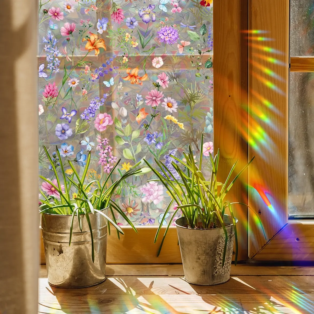 A piece of (45*100cm) creative colorful flower spring dazzling sunlight static sticker, decorative sticker, double-sided visible glass window decoration sticker, Summer Window Clings (XC6076-NL)