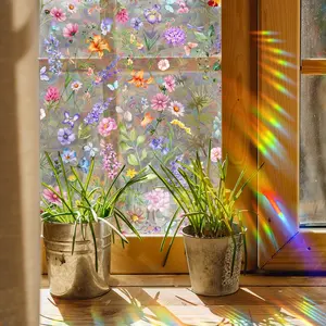 A piece of (45*100cm) creative colorful flower spring dazzling sunlight static sticker, double-sided visible glass window decoration sticker (XC6076-NL)