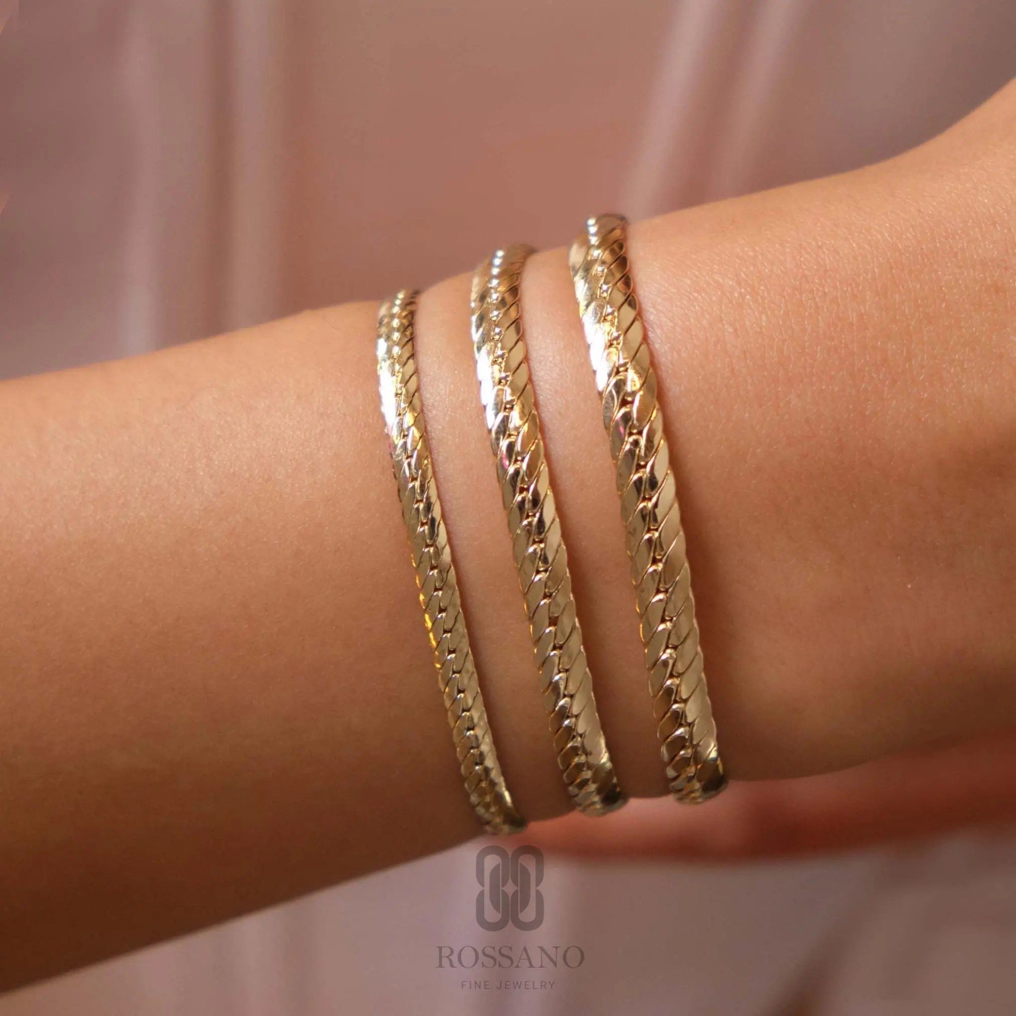 14K Gold Cuban Link Bracelet, 3mm 4mm 5mm Bold Curb Chain Bracelet