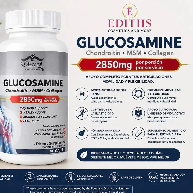 Eternal Spirit Beauty Glucosamine Capsules (2850mg per Serving) with Chondroitin, MSM, Collagen for Healthy Joint Mobility & Flexibility, 90-Count Wellness Supplement for Fitness Enthusiasts Colagen
