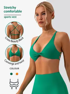 Twist Front Cross Back Yoga Bra, V-Neck Sports Bra, Stretch Sports Bra, Ideal for Gym and Pilates, Comfortable and Supportive Workout Wear
