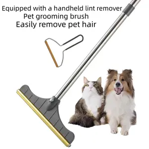 Pet Broom Hair Cleaning Tool, 47 Inch Adjustable Ultra-Long Handle, Fast Pet Fur Remover, Deshedding Tool, Reusable, Suitable for Carpets and Floors