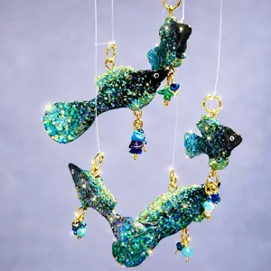 Aquatic Charm Ornaments - Glittery Fish & Coral Decorations with Beaded Accents for Coastal Home Decor