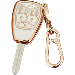 for Jeep Key Fob Cover with Keychain Fit for Jeep Wrangler/Compass 2007-2018/Dodge Ram/Durango 2007-2009/Caliber 2007-2012/Nitro 2007-2011/Dakota 2008-2011 (for Jeep D, White)