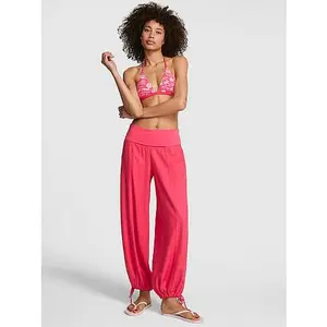 PINK Foldover Linen Jogger Pants