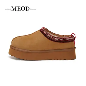 Slippers Women's Leather Mini Platform Shoes Wool With Fluffy Fur Casual Fuzzy Slip-On Slides Soles Winter Autumn Warm Outdoor Snow Boots Suede With Box 36-42