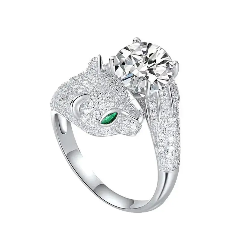 Moissanite Fierce Panther Animal Floating Ring, Non-natural Crystal Jewelry Accessory