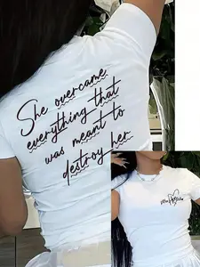 Women's Y2K Style Letter Print Short Top, Fitted Motivational Slogan T-Shirt, Casual Streetwear for Daily Wear，short top, Everyday