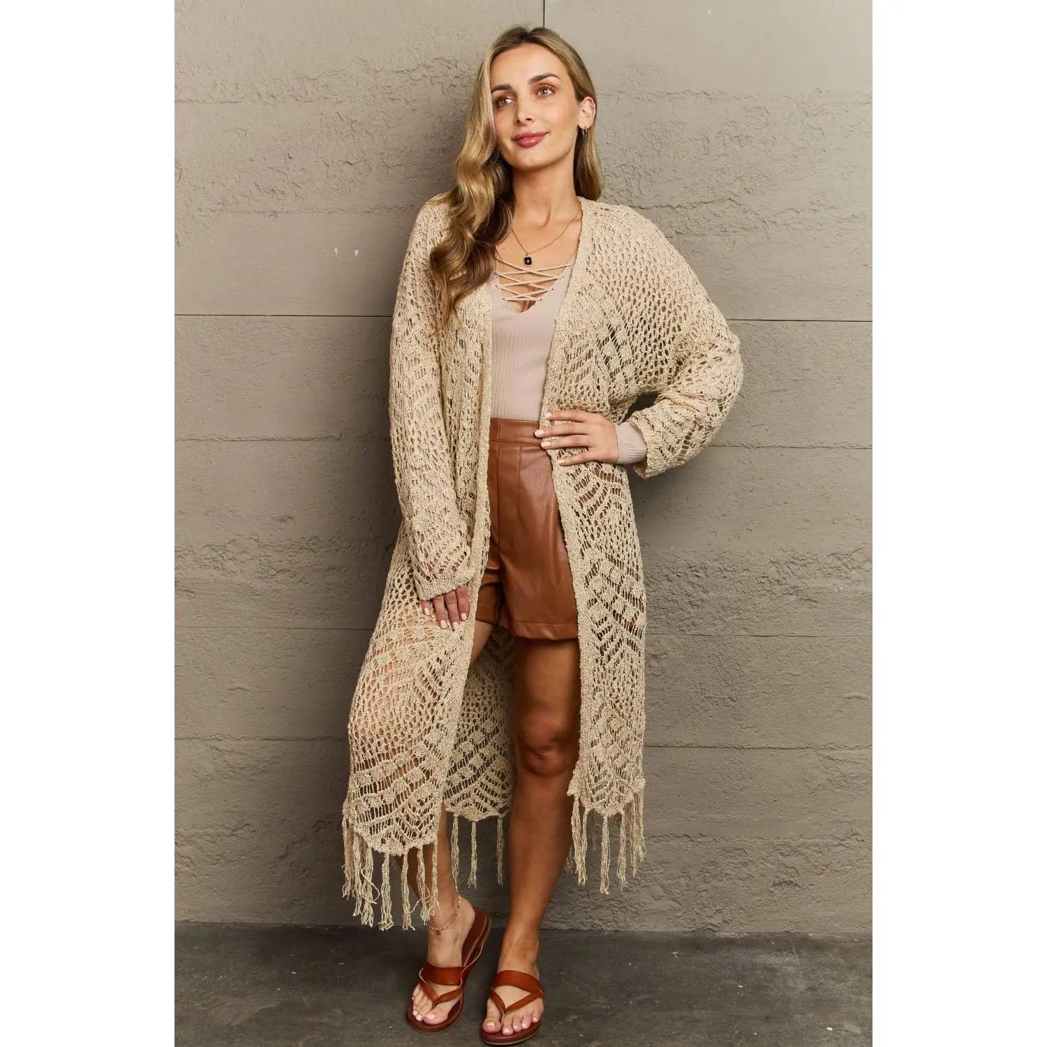 HEYSON Boho Chic Full Size Western Knit Fringe Cardigan
