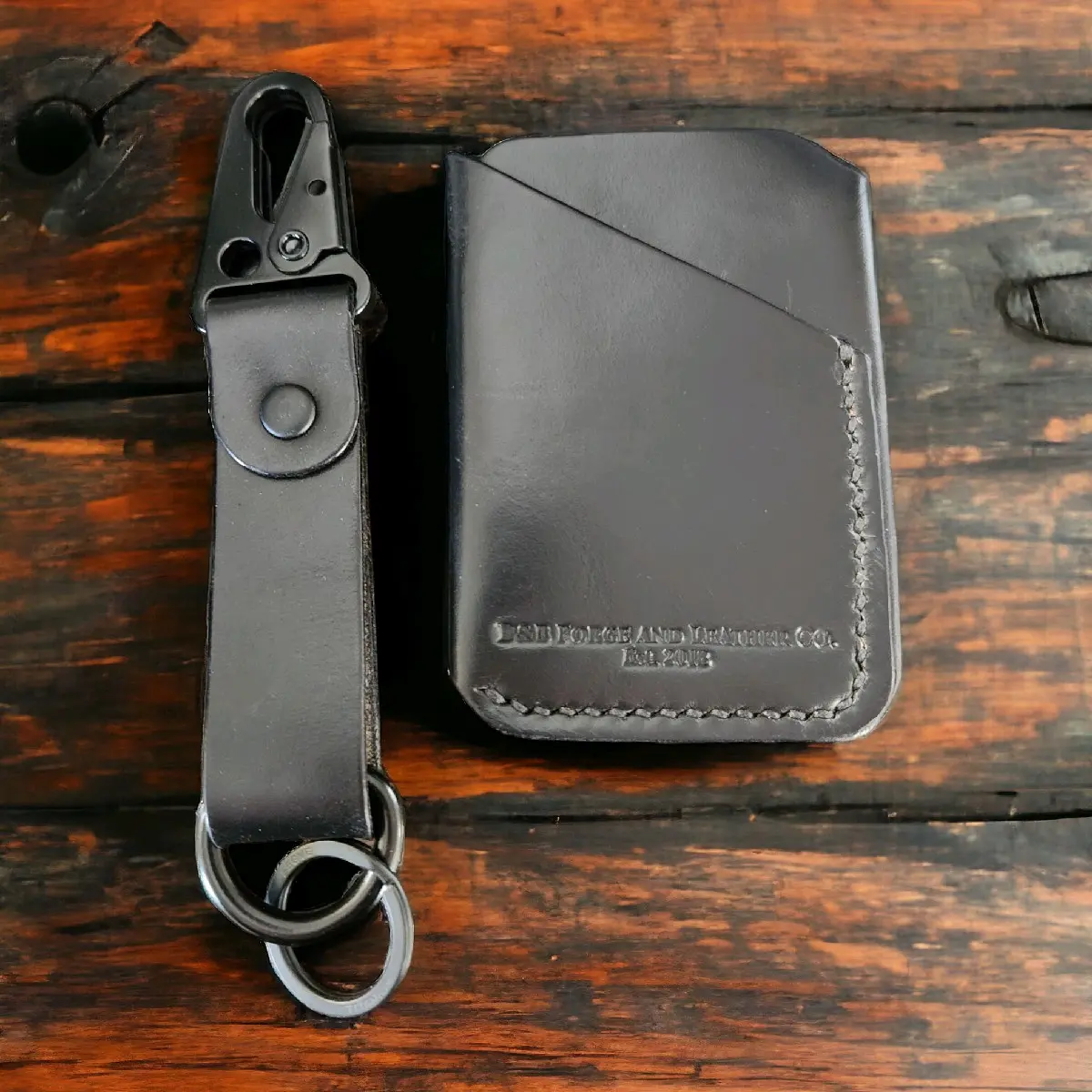 Midnight Rider Minimalist Leather Wallet and Keychain Set