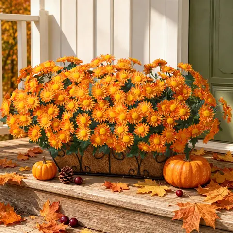 Ivydale 6 PCS 14 in Silk-Like Plastic UV-Resistant Orange Gerbera Daisies Fake Flowers - Planter Decor, Glam Occasion Supplies for Porch Balcony Garden Home