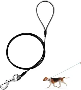 Chew Proof Dog Leash,6Ft Metal Cable Lead,Heavy Duty Leash Made of Coated Wire Rope,Chew Resistant,Great for Large Dogs and Teething Puppies (Black, 6FT) Mi Metty