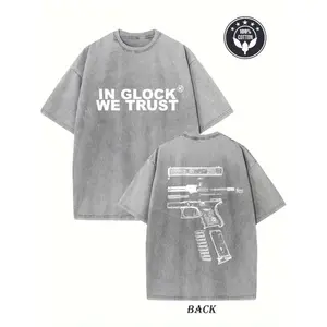 Men Vintage Distressed Oversized Cotton T Shirt IN WE TRUST Double Sided Printed Loose Casual Streetwear Machine Washable Summer Top Versatile Sporty Daily Fashion Apparel