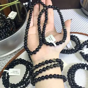 【Three rings of Obsidian】(Random shipping)Gold Obsidian Stone Bead Bracelet  Adjustable Bracelets Healing Bracelet For Girl Women Men