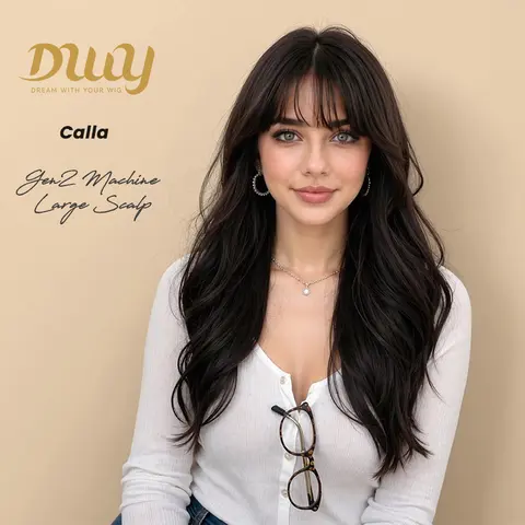 Calla -DWY Long-length Wave Cool Brown Realistic Large Area Scalp Glueless Synthetic Wig for Women 24 Inches Deep Wavy Wigs Body Wave Wigs