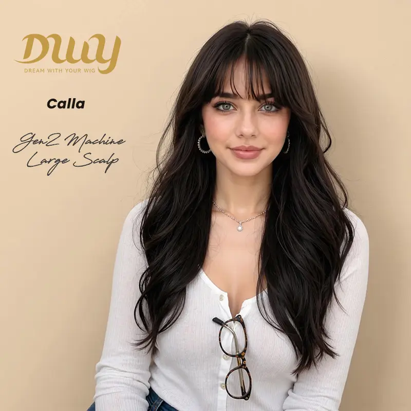 Calla -DWY Long-length Wave Cool Brown Realistic Large Area Scalp Glueless Synthetic Wig for Women 24 Inches Deep Wavy Wigs Body Wave Wigs