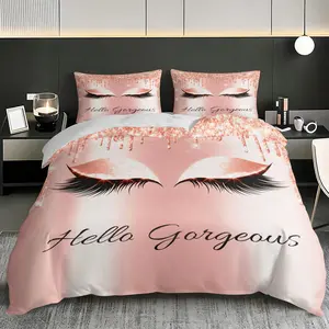 3-Piece Eye Lash Print Bedding Set (1 Fitted Sheet + 2 Pillowcases), Polyester Fiber 90g, No Core, Bedroom Essentials, Soft Bedding Sets