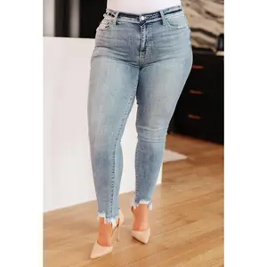 Judy Blue Mid Rise Release Waistband Detail Skinny 82408 Stretchy Cotton Comfort Denim Womenswear Bottom Casual chic